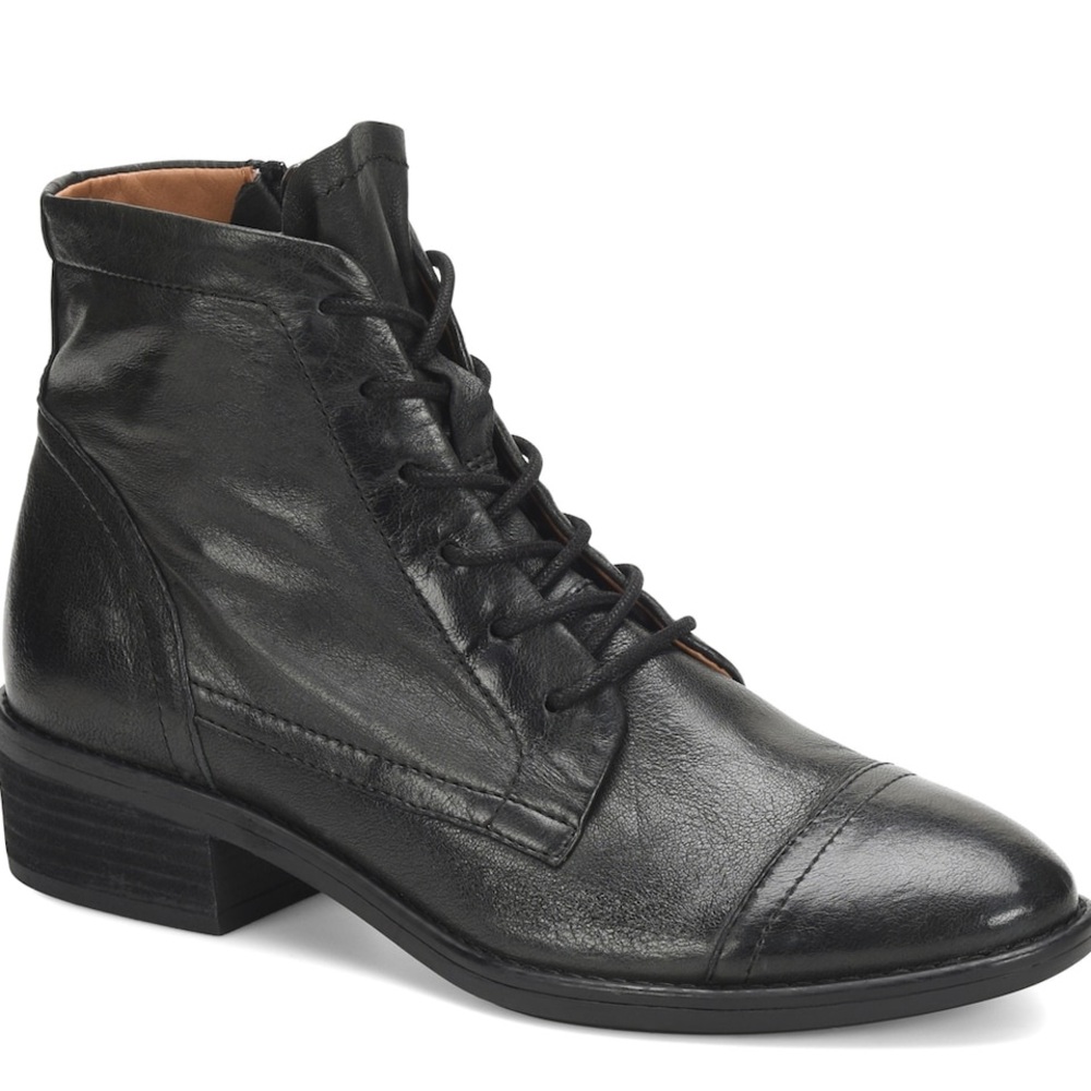 Comfortiva Black Leather Lace-Up Ankle Boots